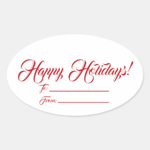 Happy Holidays red white to from blank script nied Ovaler Aufkleber
