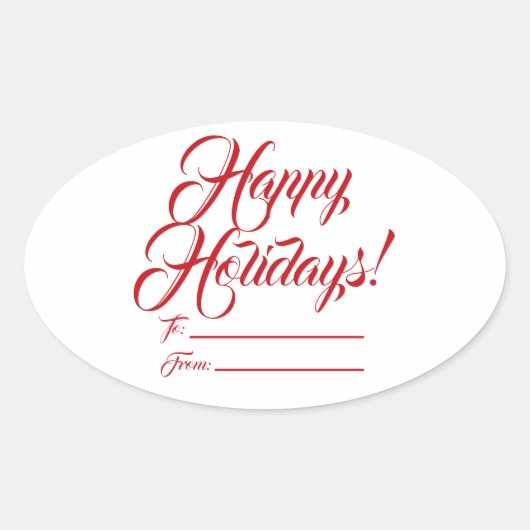 Happy Holidays red white to from blank script nied Ovaler Aufkleber (Vorderseite)