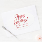 Happy Holidays red white to from blank script nied Ovaler Aufkleber (Umschlag)
