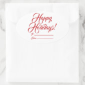 Happy Holidays red white to from blank script nied Ovaler Aufkleber (Tasche)