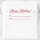 Happy Holidays red white to from blank script nied Rechteckiger Aufkleber (Tasche)