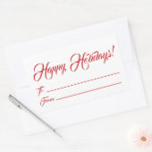 Happy Holidays red white to from blank script nied Rechteckiger Aufkleber (Umschlag)