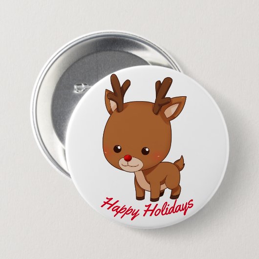 Happy Holidays Reindeer Button (Vorne & Hinten)