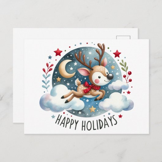 Happy Holidays Reindeer Postkarte (Vorne/Hinten)