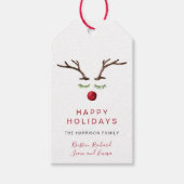 Happy Holidays Reindeer Watercolor Weihnachten Geschenkanhänger (Vorderseite)