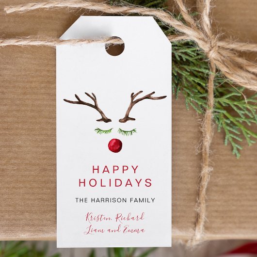 Happy Holidays Reindeer Watercolor Weihnachten Geschenkanhänger