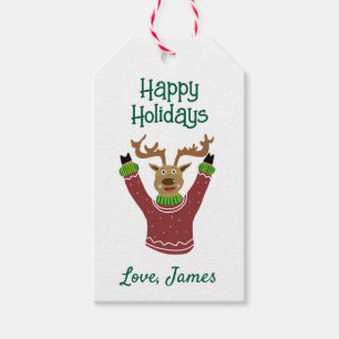 Happy Holidays Reindeer Weihnachtsgeschenk Tag Geschenkanhänger