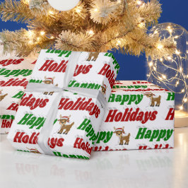 Happy Holidays Reindeer Weihnachtstypografie Geschenkpapier