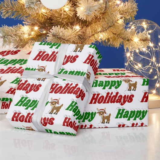 Happy Holidays Reindeer Weihnachtstypografie Geschenkpapier (Feiertage)