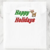 Happy Holidays Reindeer Weihnachtstypografie Ovaler Aufkleber (Tasche)