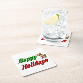 Happy Holidays Reindeer Weihnachtstypografie Rechteckiger Pappuntersetzer