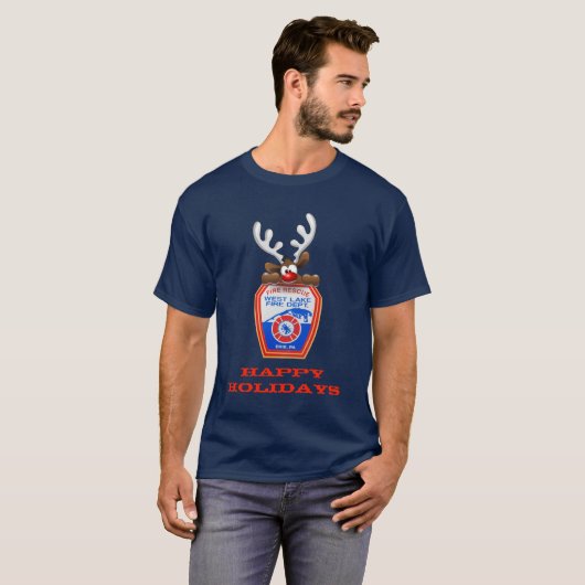 Happy Holidays Reindeer West Lake Fire Department T-Shirt (Vorne ganz)