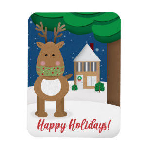 Happy Holidays Rentier Outdoor in Gesichtsmaske Magnet