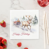 Happy Holidays Rentier und Weihnachtsmann Serviette (Beispiel)