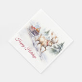 Happy Holidays Rentier und Weihnachtsmann Serviette (Ecke)