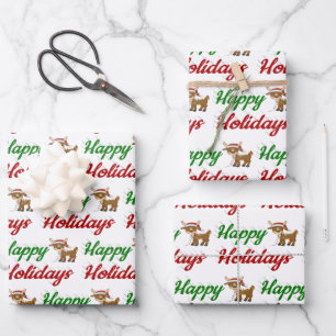Happy Holidays Rentier Weihnachtsskript Geschenkpapier Set