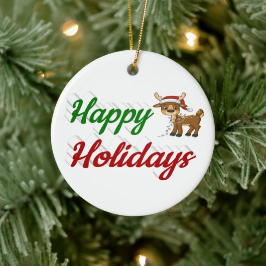 Happy Holidays Rentier Weihnachtsskript Keramik Ornament (Baum)