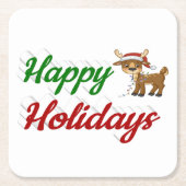 Happy Holidays Rentier Weihnachtsskript Rechteckiger Pappuntersetzer (Vorderseite)