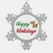 Happy Holidays Rentier Weihnachtsskript Schneeflocken Zinn-Ornament (Vorderseite)