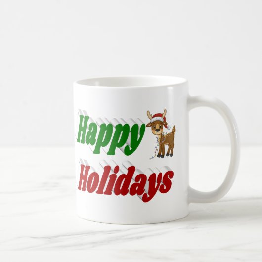 Happy Holidays Rentiere Halbtypografie Weihnachten Kaffeetasse (Rechts)