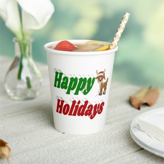 Happy Holidays Rentiertypografie Weihnachten Pappbecher (In Situ)