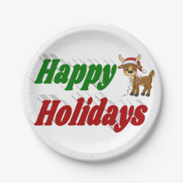 Happy Holidays Rentiertypografie Weihnachten Pappteller