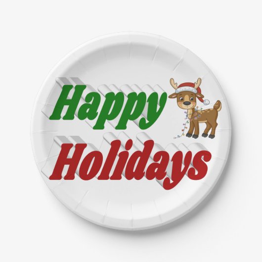 Happy Holidays Rentiertypografie Weihnachten Pappteller (Vorderseite)