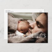 Happy Holidays Retro Art Deko Skript-Foto Postkarte (Vorne/Hinten)