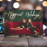 Happy Holidays Retro Full Foto - Funky Stripes Feiertagskarte<br><div class="desc">Verwenden Sie ein horizontales Foto mit dem Thema vorzugsweise in der Mitte. Machen Sie einen einzigartigen und trendigen Weihnachtsgruß mit einem fröhlichen Retro-Linien-Kunstmuster auf der Rückseite. Wenn Sie etwas bewegen möchten,  klicken Sie auf die Schaltfläche Anpassen,  um Änderungen vorzunehmen.</div>