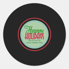 Happy Holidays Retro Tunes Gift & Envelope Runder Aufkleber
