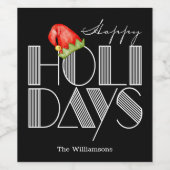 Happy Holidays Retro Typografie Black Weinetikett (Einzelnes Label)