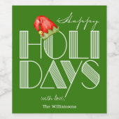 Happy Holidays Retro Typografy Green Weinetikett (Einzelnes Label)