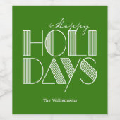 Happy Holidays Retro Typografy Green Weinetikett (Einzelnes Label)