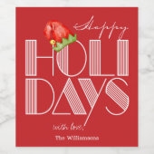 Happy Holidays Retro Typografy Red Weinetikett (Einzelnes Label)