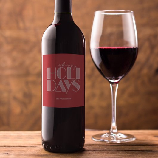 Happy Holidays Retro Typografy Red Weinetikett