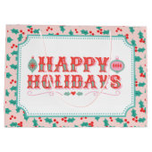 Happy Holidays | Rosa und Rot Holly Große Geschenktüte (Rückseite)