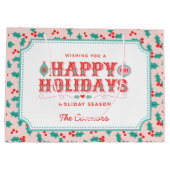 Happy Holidays | Rosa und Rot Holly | Personalisie Große Geschenktüte (Rückseite)