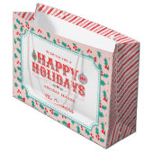 Happy Holidays | Rosa und Rot Holly | Personalisie Große Geschenktüte (Vorderseite Schrägansicht)