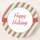Happy Holidays Rote, grüne und graue Streifen Getränkeuntersetzer (Vorne)
