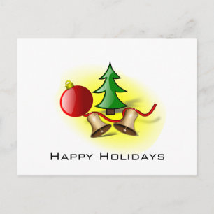 Happy Holidays ~ Roter Ball, Glocken und Baum Feiertagspostkarte