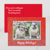 Happy Holidays Roter Glitzer Modernes Foto Postkarte (Vorne/Hinten)