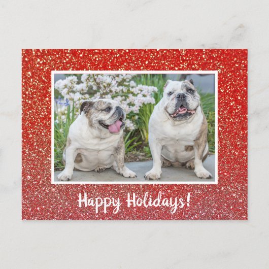 Happy Holidays Roter Glitzer Modernes Foto Postkarte (Vorderseite)