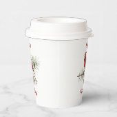 Happy Holidays Roter Kardinal auf Kiefernzweig Pappbecher (Rechts)