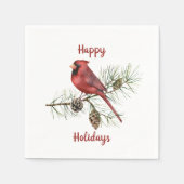 Happy Holidays Roter Kardinal Pine Branch Pine Con Serviette (Vorderseite)