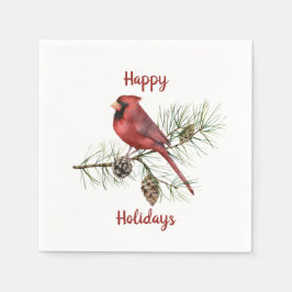 Happy Holidays Roter Kardinal Pine Branch Pine Con Serviette