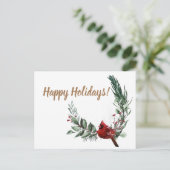 Happy Holidays roter Kardinal Postkarte (Stehend Vorderseite)