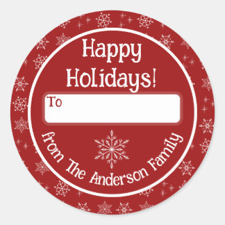 Happy Holidays Roter Sticker mit Schneeflocken