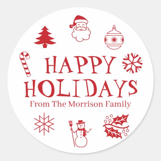 Happy Holidays Roter weißer individuelle Name nied Runder Aufkleber (Vorderseite)