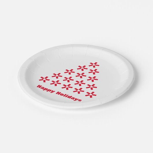 Happy Holidays Roter weißer Schnee Tree Pappteller (Schrägansicht)