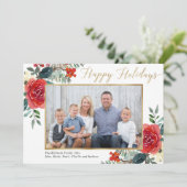 Happy Holidays Rotes Blumenbild Aquarellbild Fotok (Stehend Vorderseite)